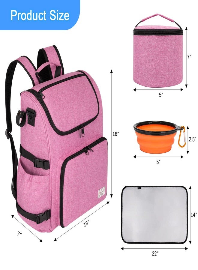 Modoker Dog Travel Bag Backpack, Airline Approved Pet Accessories Organizer for Dog and Cat with Shoulder Strap, 2 Dog Food Storage Containers, 2 Collapsible Dog Bowls,1 Pet Mat, Pink - Image 4